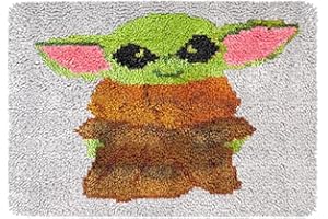 ROCKY&CHAO Latch Hook Rug Kit, DIY Latch Hook Grogu Rug Making Kit for Adults Kids, Grogu, Cross Stitch Kit Carpet Making Cushion Needlework for Beginners, Home Decor, 50×38 cm