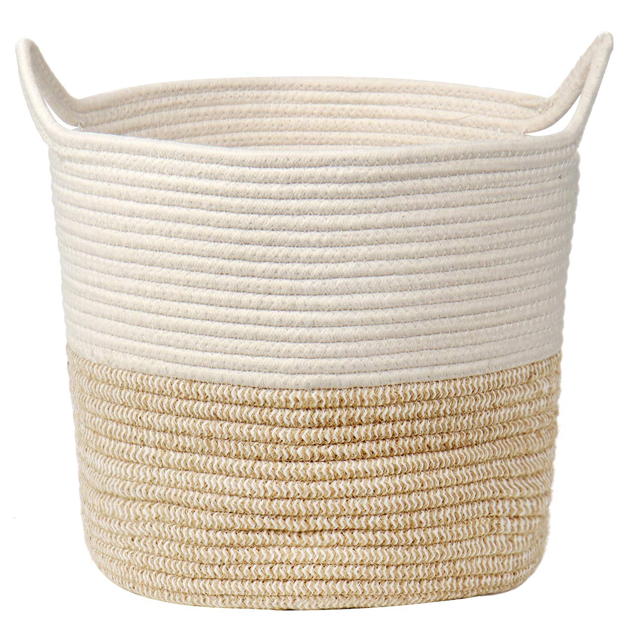 Briful Cotton Rope Storage Basket 30cmx30cm Foldable Laundry Basket Woven Baskets with Handle Washing Hamper Basket for Toys Blankets Sundries Crafts, Wheat