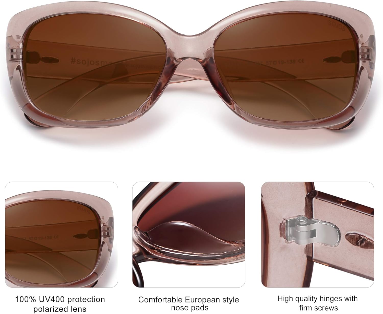 SOJOS Vintage Square Sunglasses for Women Polarized UV Protection Havana Frame SJ2111 with Transparent Brown Frame With Gradient Brown Lens: Clothing