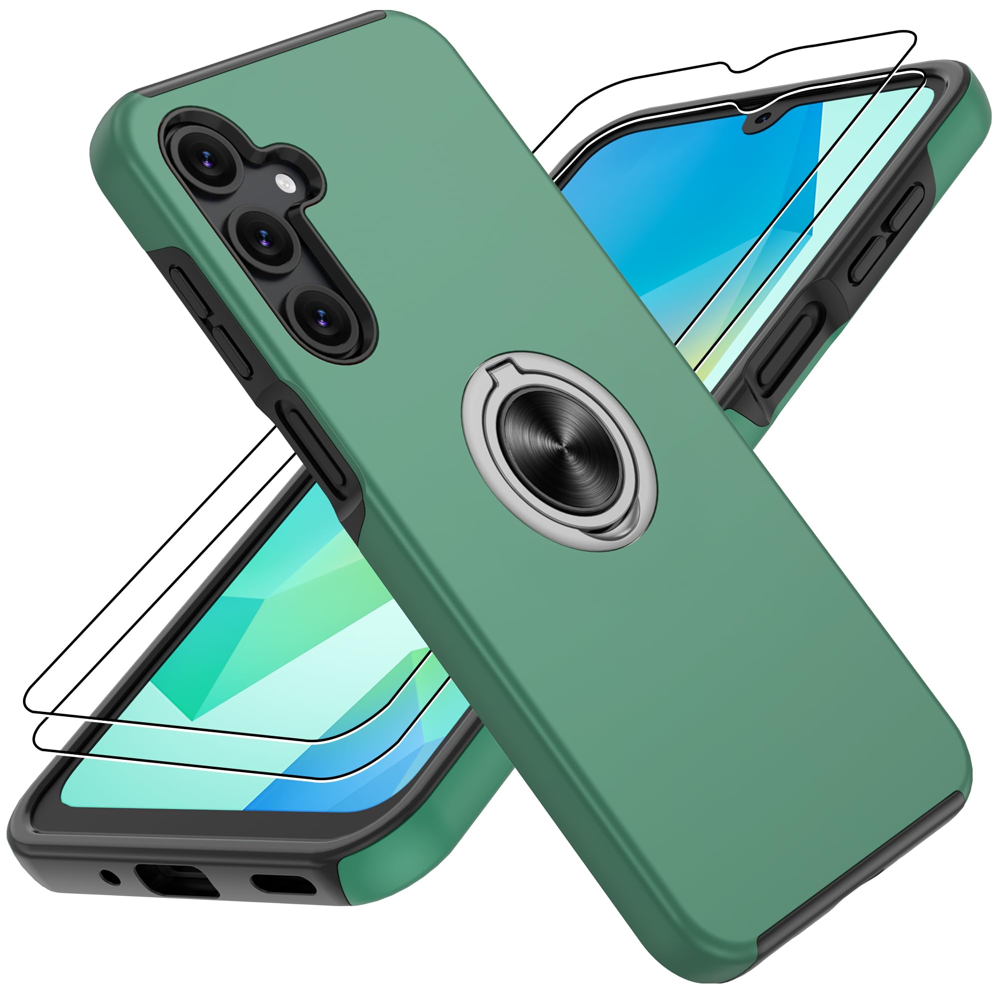 Gritup for Galaxy A16 Case with HD Screen Protector×2,Shockproof Phone Case with 360° Magnetic Ring Holder Kickstand Phone Case for Galaxy A16,Green