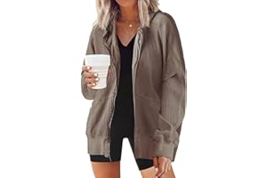 XUNRYAN Womens Waffleknit Shacket Jacket 2023 Fall Fashion Long Sleeve Casual Button Down Shirts Jackets Zip Up Hoodie Coat