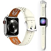 Hollow-out Handmade Top Grain Leather Band for Apple Watch Women Men, Breathable Lightweight Soft Strap Compatible with Series 11/10/9/8/7/6/5/4/SE SE2 Ultra 38/40/41/42/44/45/49mm