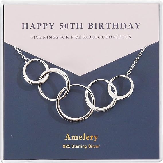 Amazon 女性用50歳の誕生日プレゼント スターリングシルバーネックレス 5個のリングネックレス 女性用 1970年代 女性用 ネックレス 通販