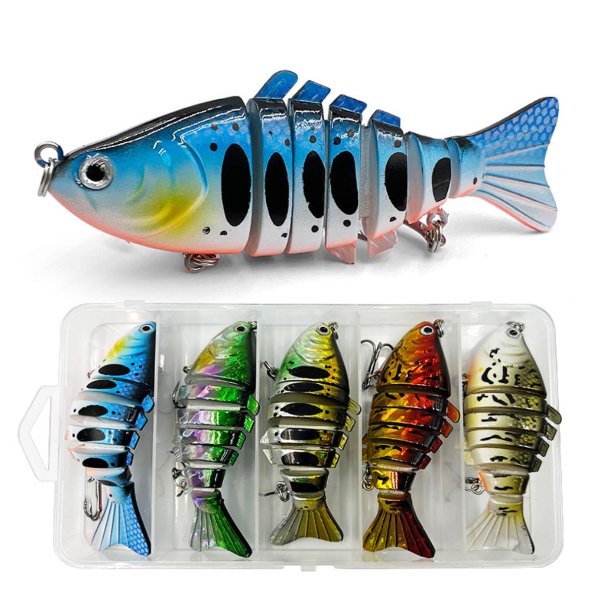 HOUSON 5-Piece Fishing Lure Set - Wobbler, 7 Segments, Saltwater & Freshwater, Pike, Trout, Perch, Salmon