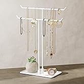 bussdis Necklace Stand Aesthetic Necklace Holder: White Metal Necklace Organizer for Home Decor