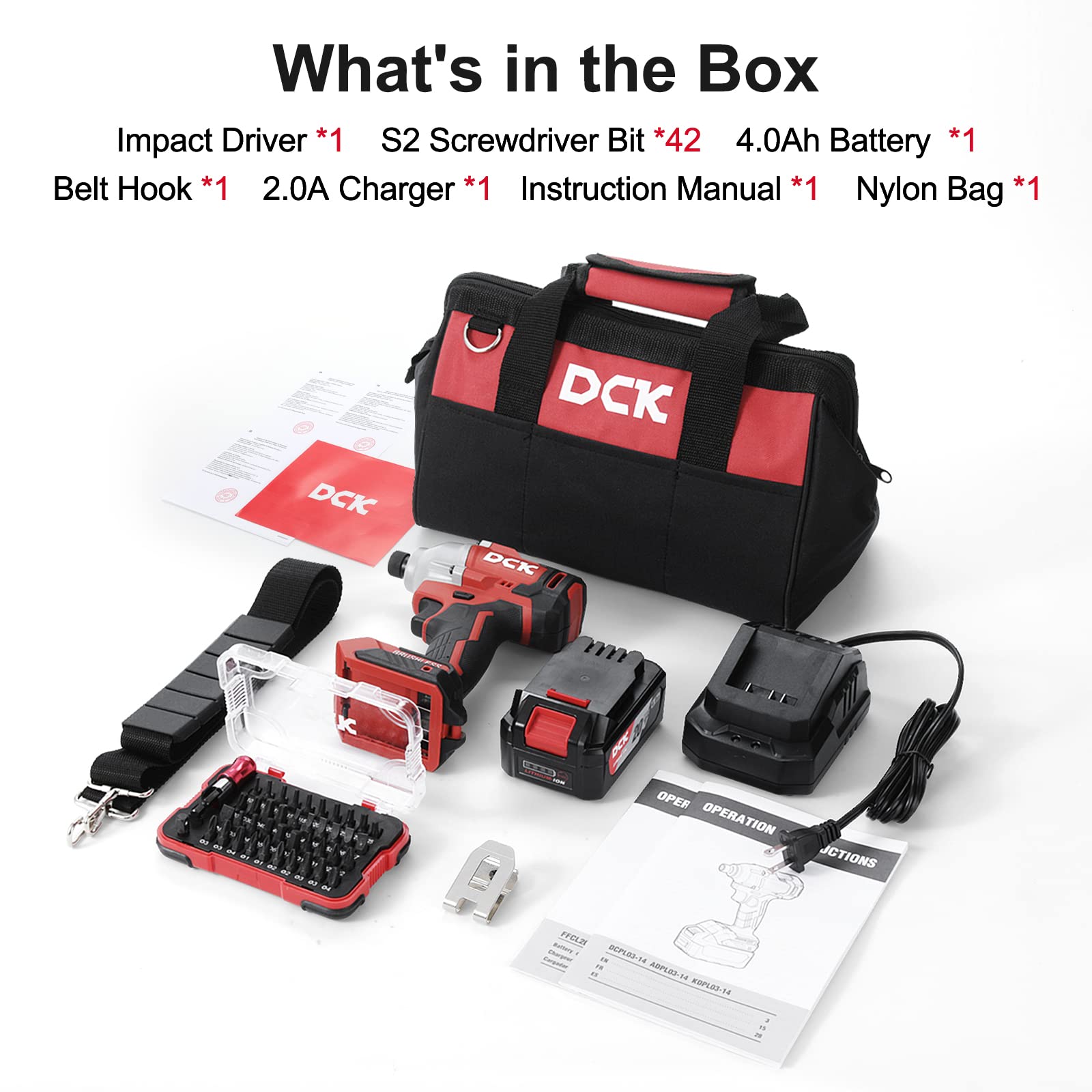 DCK Impact Driver, 20V Max Brushless Cordless Impact Driver Kit, 1600 In-lb., 1/4