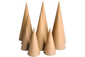LAIAMER 9 Pcs Paper Mache Cones Open Bottom 13.8x5 in, 10x4 in, 5.9x2.75 in, Extra Thick Cardboard Cones for Crafts Paper Cones for Christmas Gnomes Christmas Tree DIY Projects and Decorations