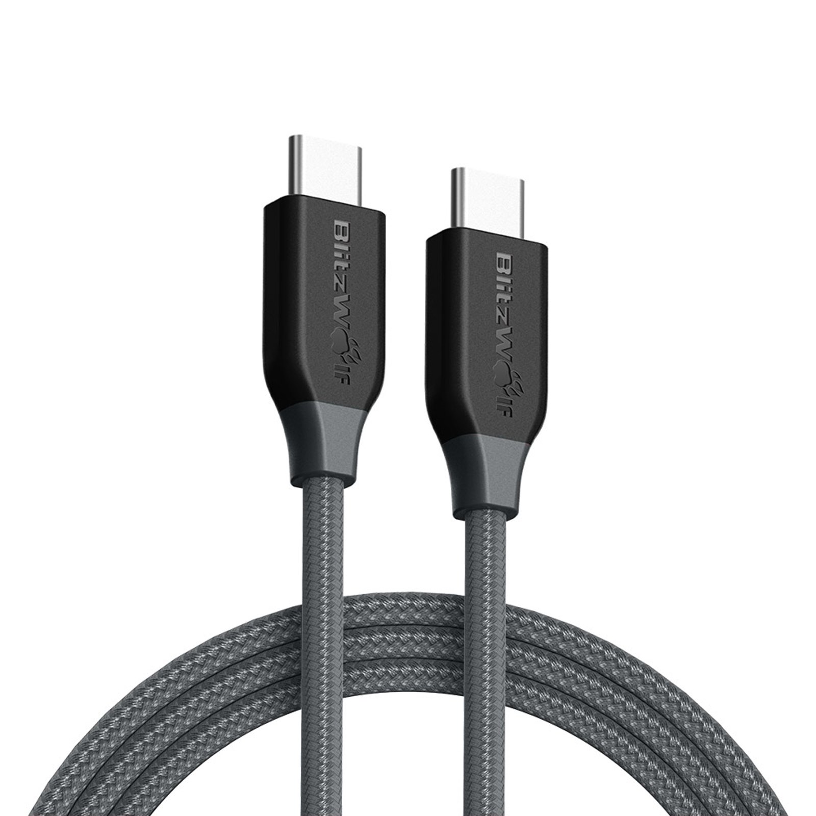 USB Tipo C-C Cable Nylon, BlitzWolf 1M 3A Cable USB-C a USB-C Cable C a C Cargador de Carga y Sincronización Trenzado con Correa de Cinta Mágica para New MacBook, Google ChromeBook Pixel, Nintendo Switch, Nexus 5X, Nexus 6P, OnePlus 2, LG G