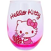 Toynk Sanrio Hello Kitty Strawberry Sip Stemless Wine Glass Tumbler Cup For Cocktails | Holds 20 Ounces