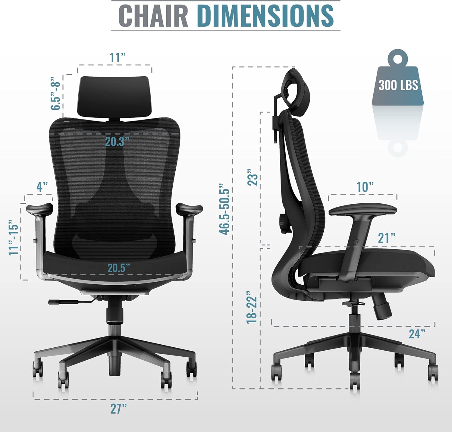 Ergonomic Office Chair Big And Tall High Back - PC Gaming Computer Desk Chair Wheel For Adults Kids Teens - Swivel Adjustable Executive Home Mesh Rolling Comfortable Task Arm Work Chair Lumbar Support: Kitchen & Dining