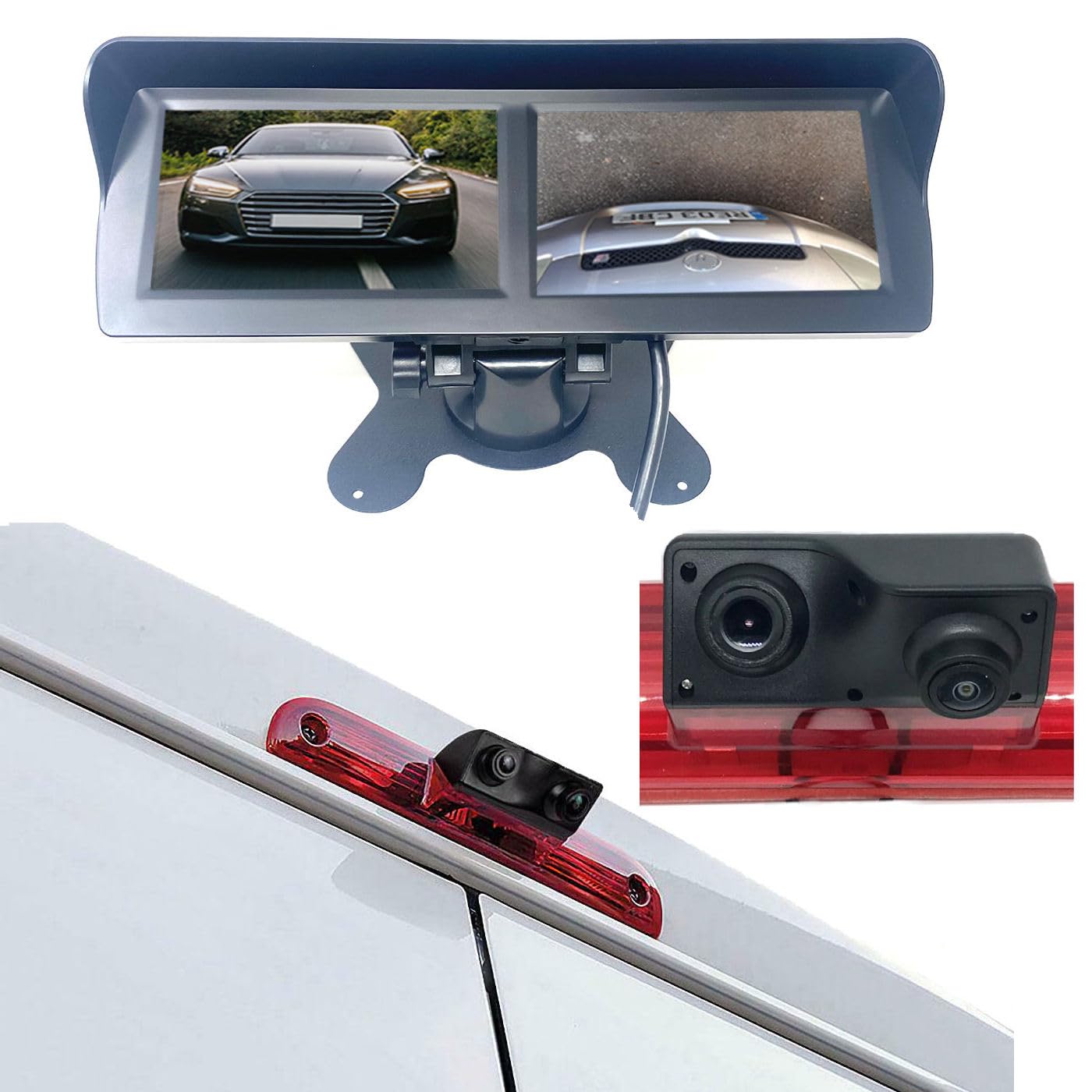 Dolphin Automotive Dual Rear & Reversing Brake Light Camera For Peugeot Boxer 2006 Onwards (Camera & 4.3" Dual Dash Monitor)