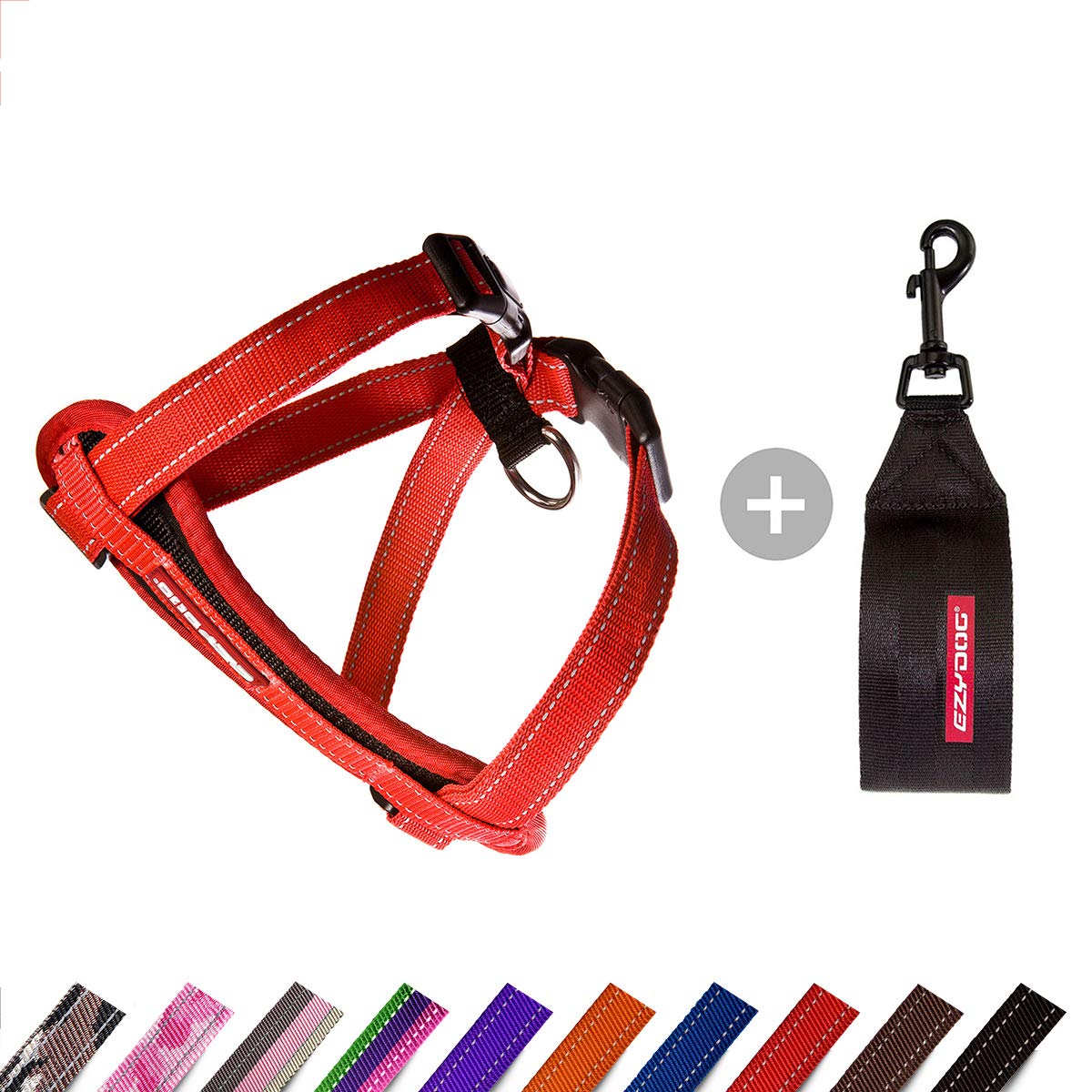 EzyDog Adjustable Chest Plate Harness - Step-In, No Pull Dog Harness, XX Small to XX Large Dogs - Reflective, Durable Soft Webbing, K9 Travel Vest with Car Restraint - Ideal for Active Pets - Red โ image 1