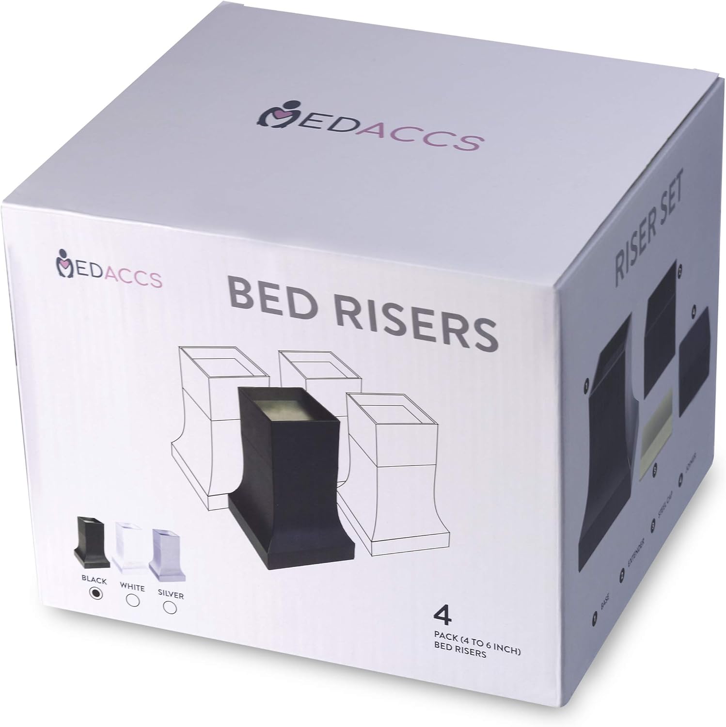 Pat. Bed Risers, Set of 4 w Adjustable Height from 4” to 6”, Matte Black Stylish, Modern Furniture Lifters with Non-Scratch, Non-Slip Rubber Foot. Extra-Tall Bed Lifts for Couch, Chair, Table: Home & Kitchen