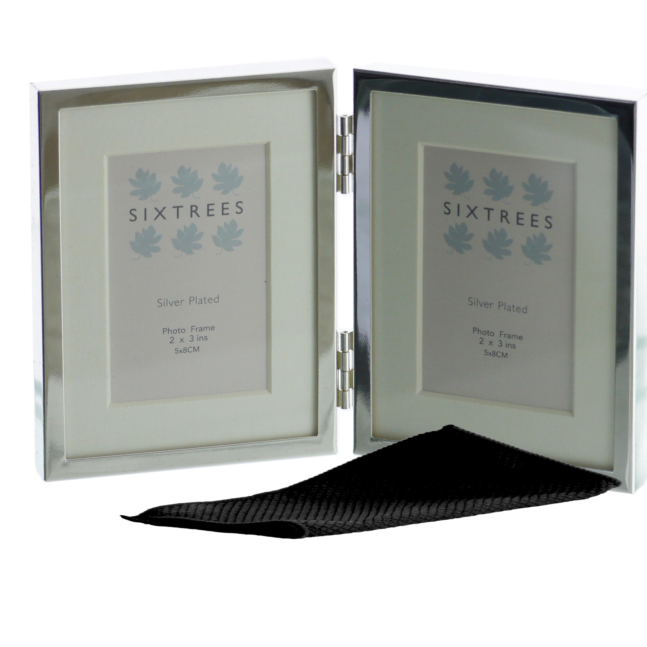 Sixtrees Park Lane 265323D(MIF) Silver Plated Folding 2 x 3 inch Photo Frame with Mount - Complete with microfibre polishing cloth.