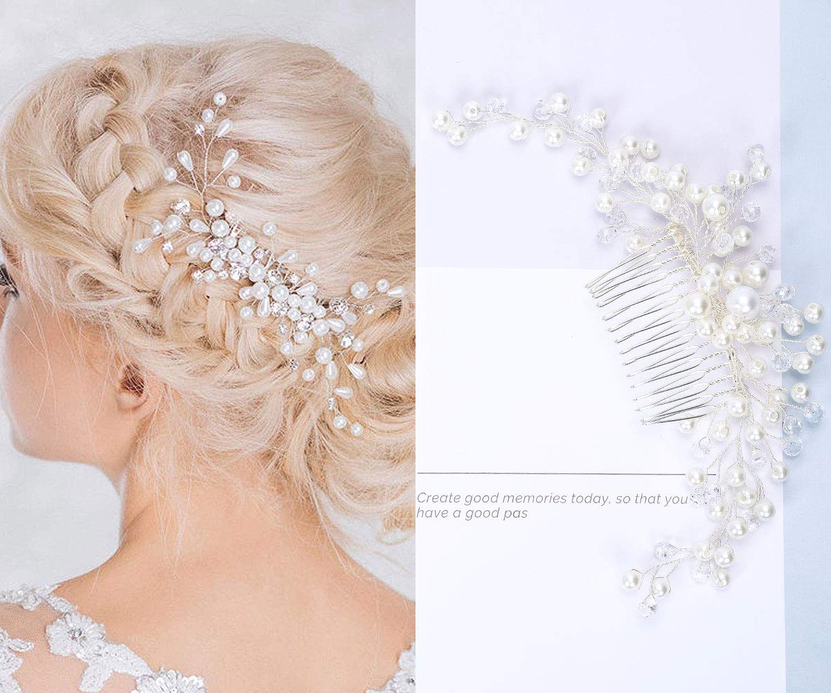 Bridal Hair Pins - 3pcs Fashion Retro Elegant Ladies Pearl Rhinestone Hair Accessories for Wedding Bridal Jewelry Bridal Hair Accessories Headpiece Wedding Accessories (Silver-Hair Comb)