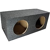 Dual 10 Inch Hatchback Subwoofer Enclosure Sealed Rear-Angle Sub Box - ASC | Slanted face hugs your trunk, tight accurate bass for coupes and SUVs, holds 2 speaker drivers, 5/8" MDF build, easy install