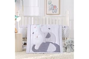 Wowelife Elephant Crib Bedding Set for Boys, Premium 3-Piece Baby Bedding Set, Elephant, Gray Crib Bed Sets, Newborn, Infant, Nursery Bed Set with Crib Sheet, Ruffle Comforter