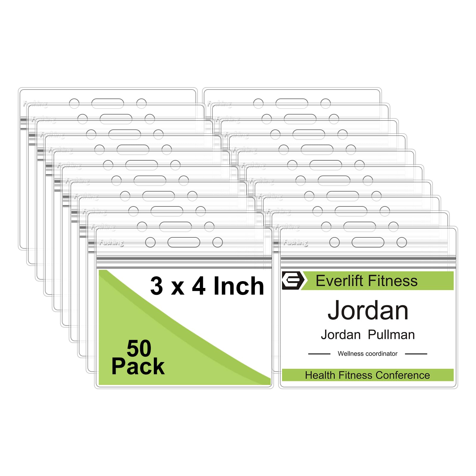 Fushing Pack of 50 Clear Plastic Horizontal Badge Holders, Name Tag Holders, Card Holders(Large)