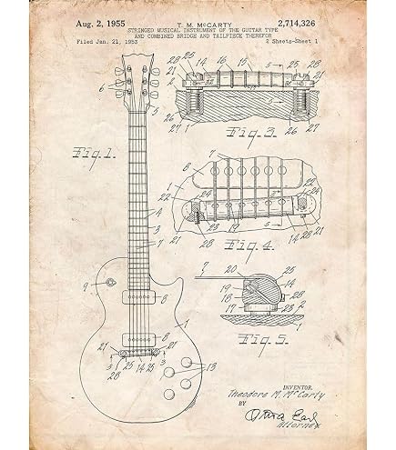 Gibson Les Paul Patent Print – Vintage Guitar Poster Wall Art – A4 Framed