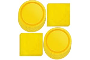 Sunflower Yellow Paper Dinner Plates and Luncheon Napkins, Lemon Party Supplies and Summer Table Decorations (Serves 16)