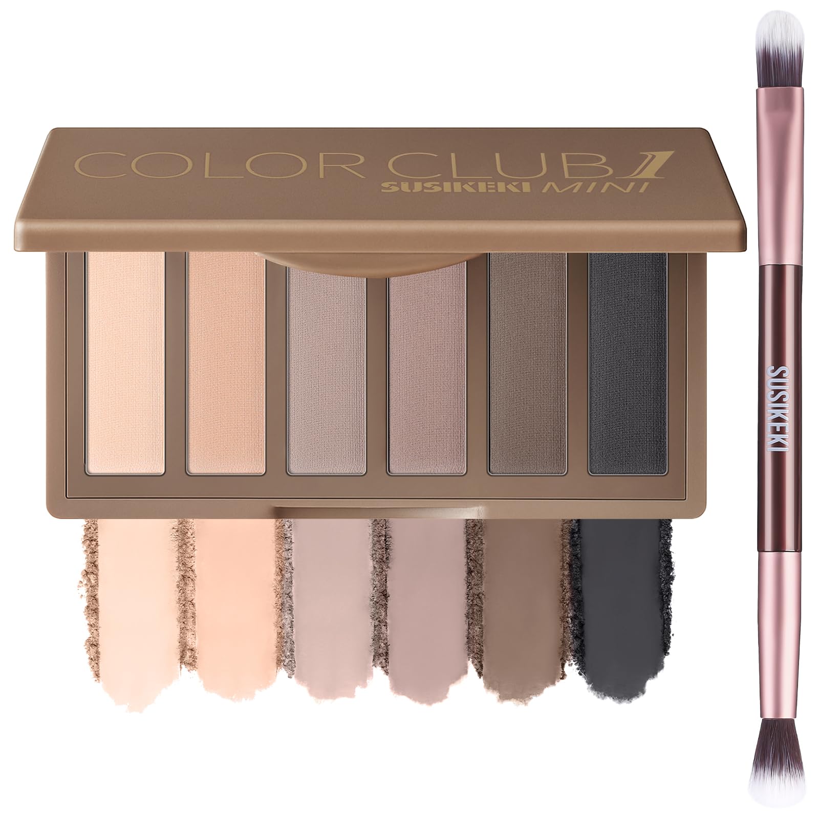 Photo 1 of SUSIKEKI 6 Colors Mini Eyeshadow Makeup Palette with Brush Neutral Nude Smoky Eye Shadow Taupe & Brown Matte Make Up Pallet with Mirror Highly Pigmented Long Lasting Waterproof Travel Size Gift Kit