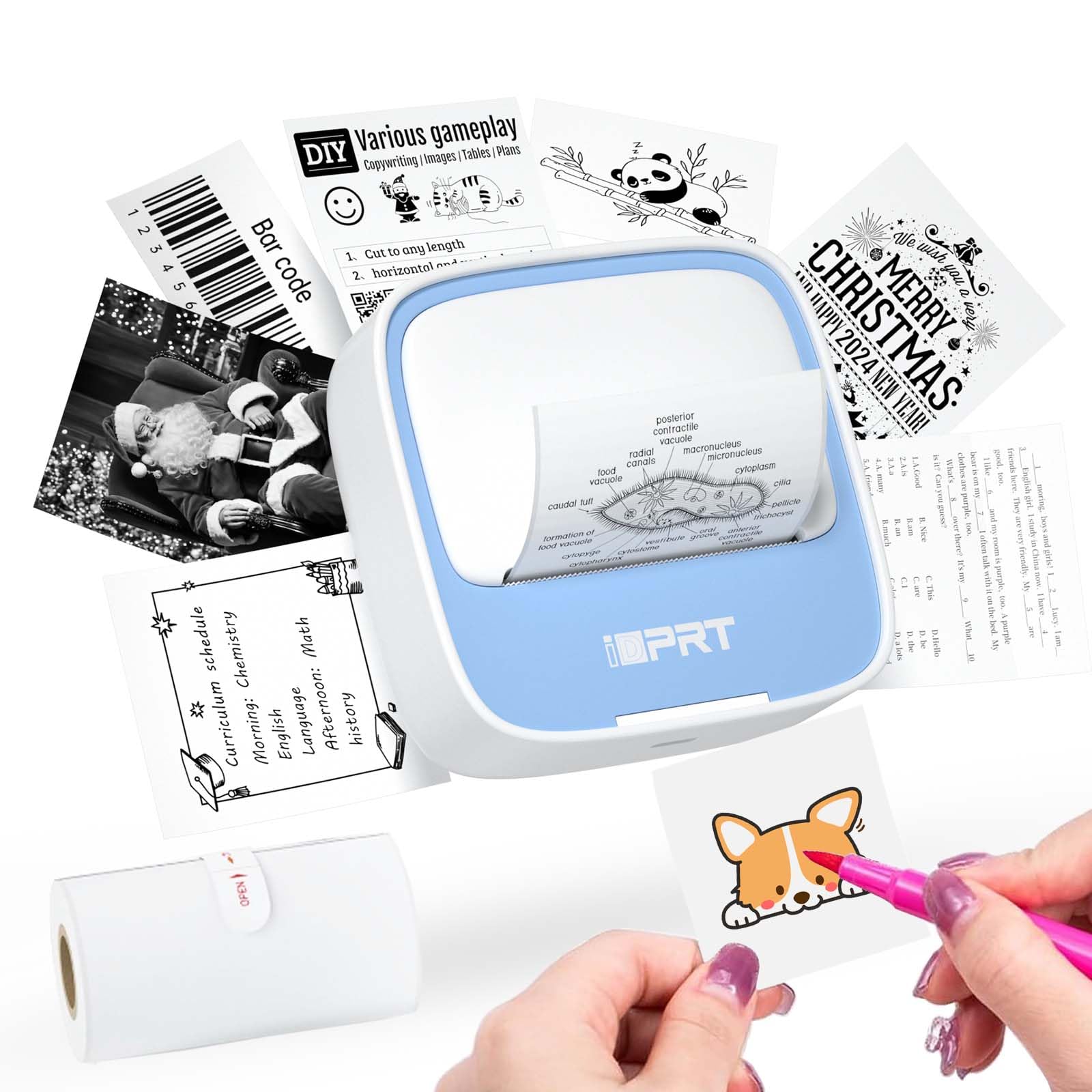 Photo 1 of iDPRT Portable Sticker Maker Machine with 1 Roll Sticker Paper, Mini Printer Efficiently and Quickly, Thermal Printer for Study Notes, Pictures, DIY, Label, Free App with Multiple Templates,Blue