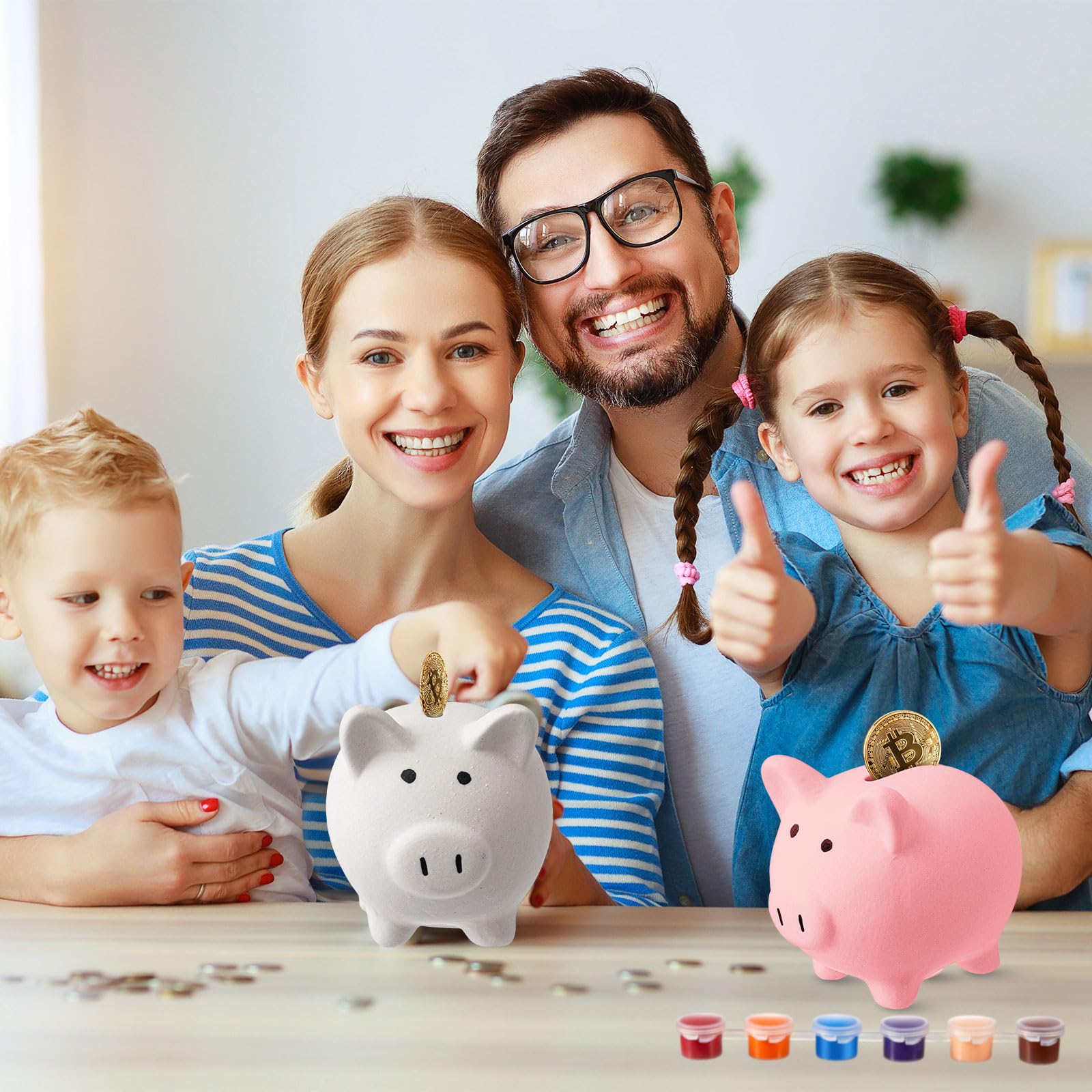 12 Pcs DIY Ceramic Piggy Banks Pig Piggy Coin Banks Unglazed White for Boys Girls with 2 Paint Strips 10 Brushes Money Birthday Festival Fun Home Activities Gift (3.1 x 2.6 x 2.7 Inches)