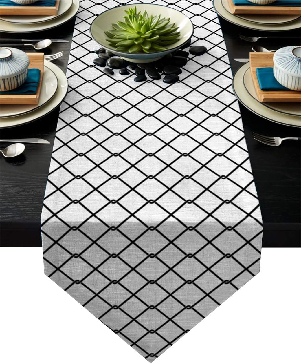 Amazon Com Vandarllin Geometric Trellis Plaid Decor Table Runner