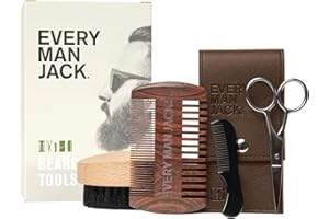 Every Man Jack Beard Grooming Tool Gift Set for Men – Includes Dual-Tooth Comb, Beard Brush, Stainless Steel Shears & Mini Comb – Travel Friendly & Perfect for Daily Maintenance