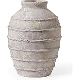 Kokrose Terracotta Vase, White Grey Rustic Farmhouse Decor, Vintage Large Pottery Clay Vase, Ceramic Flower Vases for Centerpieces, Table Top Fireplace Mantel Decor
