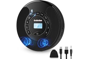 Gelielim Portable CD Player with Bluetooth, Rechargeable Walkman CD Player for Car, Built-in Speaker, Bluetooth Transmitter, A-B Repeat and Speed+/-, Personal CD Player with Headphone Jack, AUX Cable