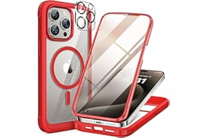 Miracase Magnetic for iPhone 15 Pro Max Case 6.7'' [Compatible with Magsafe] Full-Body Military Drop Proof for iPhone 15 ProMax Case with Built-in 9H Tempered Glass Screen Protector,Red