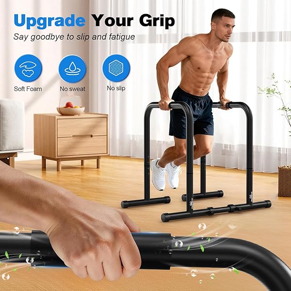 RELIFE REBUILD YOUR LIFE DIP BARS &DIP STATION FUNCTIONAL HEAVY DUTY DIP STANDS FITNESS WORKOUT DIP BAR STATION STABILIZER PARALLETTE PUSH UP STAND (BLACK)