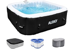 ALEKO Inflatable Hot Tub Spa with 1200W Heater & 130 Bubble Jets - Portable Hot Tub with Digital Controls, Filter Pump & Cover - Black & White, 265 Gal - 6 Person (Square)