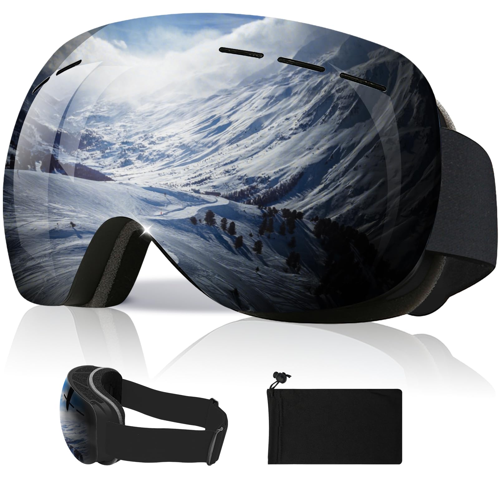 [Gagaciso] スキーゴーグル スノーゴーグル スノーボードゴーグル 240°OTG広い視界 2層球面レンズ 曇り防止 スポーツ用ゴーグル 99%UVカット 3層スポンジ メガネ対応 防風/防塵/防雪/防曇/防放射 男女兼用 軽量と耐衝撃 適用大人男女の登山またはスキー用のスポーツ商品画像