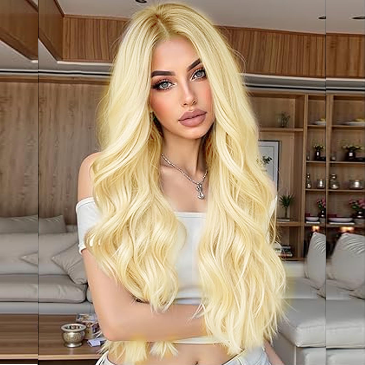 613 Blonde Lace Front Wig Realistic Long Wavy Gluless Wigs for White Women Hd Lace Frontal Wig Natural Hairline Synthetic Heat Resistant Fiber Afro Hair Drag Daily Cosplay 26Inch — image 1