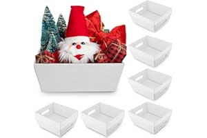FAINNE 20 Pcs Christmas 10" x 8" Empty Gift Baskets Xmas Kraft Cardboard Baskets with Handles Bulk Empty Gift Trays Containers for Christmas New Year Holiday Basket Stuffer Decor(White)