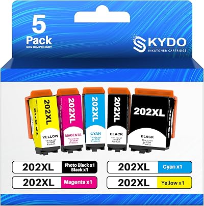 Skydo 202XL Ink Cartridge 5-Pack for Epson XP-6100/6105/6000/6005/6001 with New