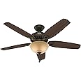 Hunter 52 inch Indoor Ceiling Fan with LED Light - Bronze Ceiling Fan with Pull Chain, For Bedroom or Living Room, Standard M