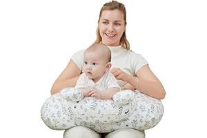lasoftan Nursing Pillow for Breastfeeding, Breast Feeding Pillow for Mom Support, Adjustable Waist Strap and Removable Cotton Cover, Leaves