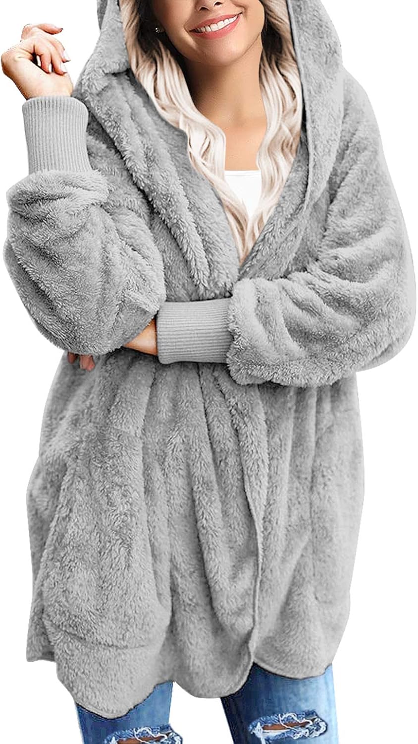 LookbookStore Women's Oversized Open Front Hooded Draped Pockets Cardigan Coat at  Women's Coats Shop