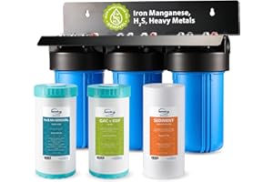 iSpring 3-Stage Whole House Water Filter System, Reduces Iron, Manganese, Hydrogen Sulfide, Heavy Metals, Chlorine, Sediments, 10” x 4.5” Filters, 1” Inlet/Outlet, Model: WGB31B-MKS