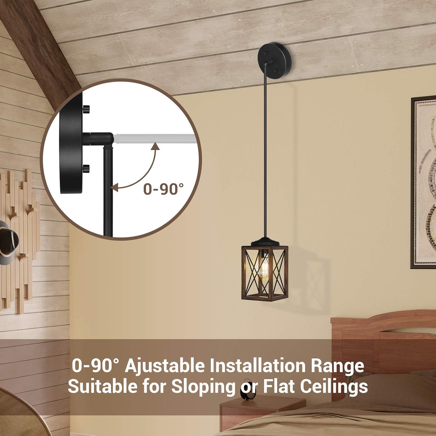 DEWENWILS Farmhouse Pendant Light, Metal Hanging Light Fixture with Wooden Grain Finish, 48 Inch Adjustable Pipes for Flat and Slop Ceiling, Kitchen Island, Bedroom, Dining Hall, E26 Base, ETL Listed - - 