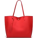 Dreubea Women's Soft Faux Leather Tote Shoulder Bag from, Big Capacity Tassel Handbag