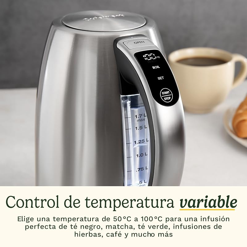 Hervidor Eléctrico SmartElite 1,7L Inox – Pantalla táctil, Temperatura ajustable 50–100°C, Hervido rápido 3 kW, Filtro antical apagable, Pico de vertido preciso