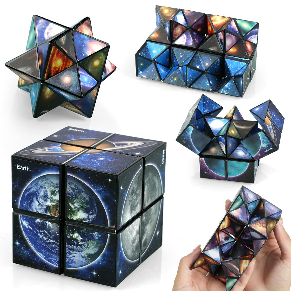 Ainiv 2PCS Starry Sky Magic Cube Planet, 2 in 1 Infinity Cubes Toys for Kids, Creative Decompression Cube for Kids Adults, Solar System Fidget Puzzles Smart Games Toy, Gifts for 6 7 8 9 10 11 Year Old