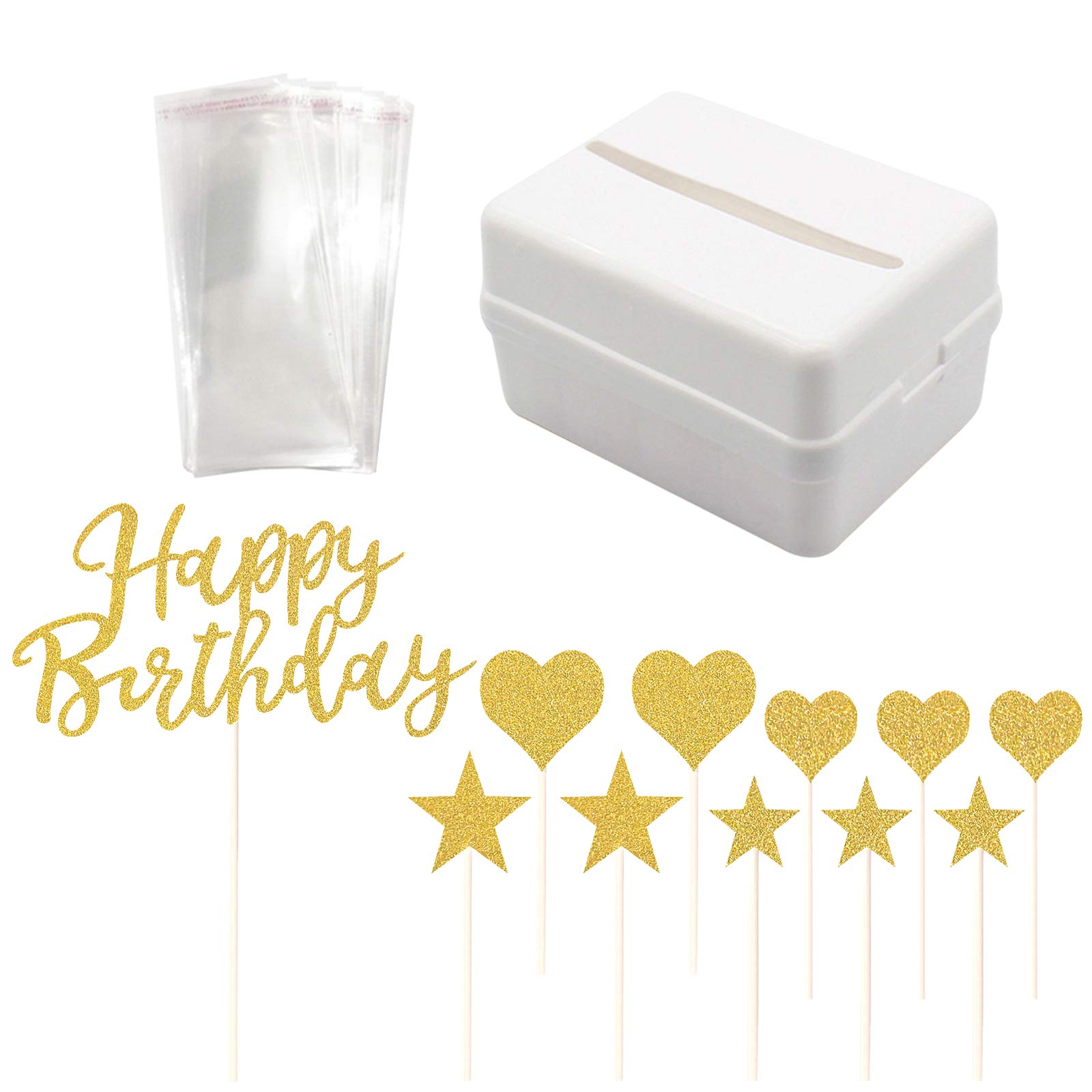 Cake Money Box Silver Pulling Cake Reusable Money Box Birthday Cake Decorations and Transparent Bags for Birthday Party Cake Decorations
