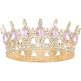 Queen Crown Rhinestone Wedding Crowns and Tiaras for Women Costume Party Hair Accessories Princess Birthday Crown Crystal Bridal Crown (Gold & Pink Crown)
