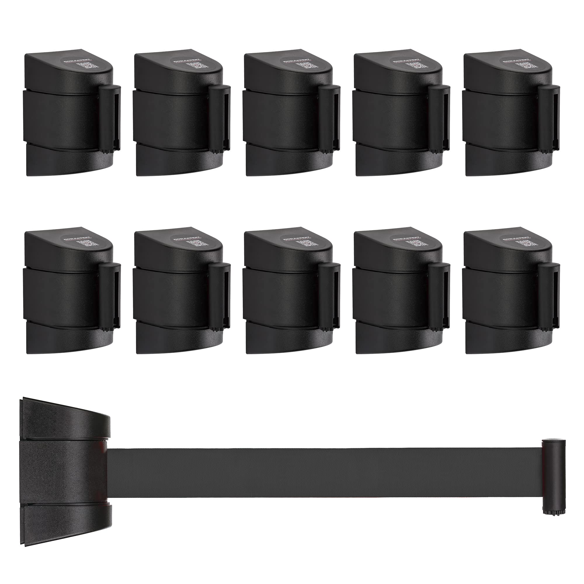 DuraSteel Wall Mount Retractable Belt Barrier – 6.5 Ft Black Safety Belt in Black Casing – Guardian 2.0 Indoor & Outdoor Do Not Cross Caution Tape for Crowd Control Queue Barrier, Line Divider, 10 Pcs