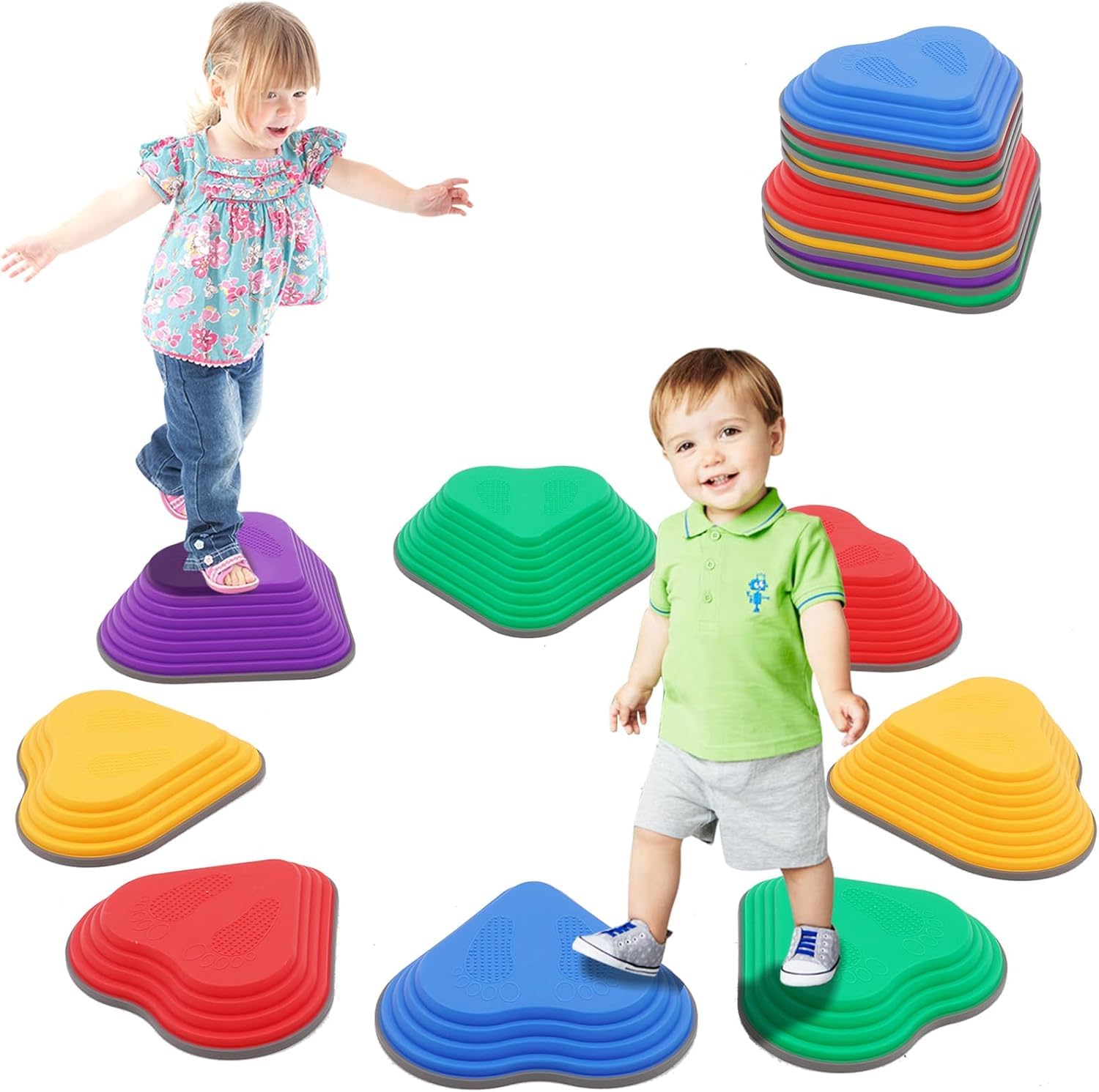 Sensory Balance Stones for Kids,8 PCS Durable Non-Slip Balance Boards to Boost Balance & Motor Skills Balance Training Indoor & Outdoor,Obstacle Courses,Autism Balance Toy (Colorful)